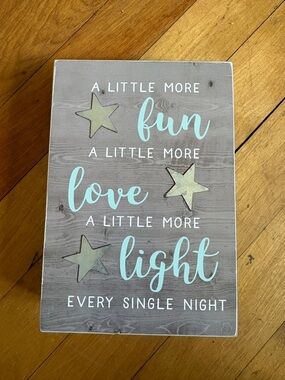 Wooden Wall Art Sign - "Fun Love Light" in Light Blue